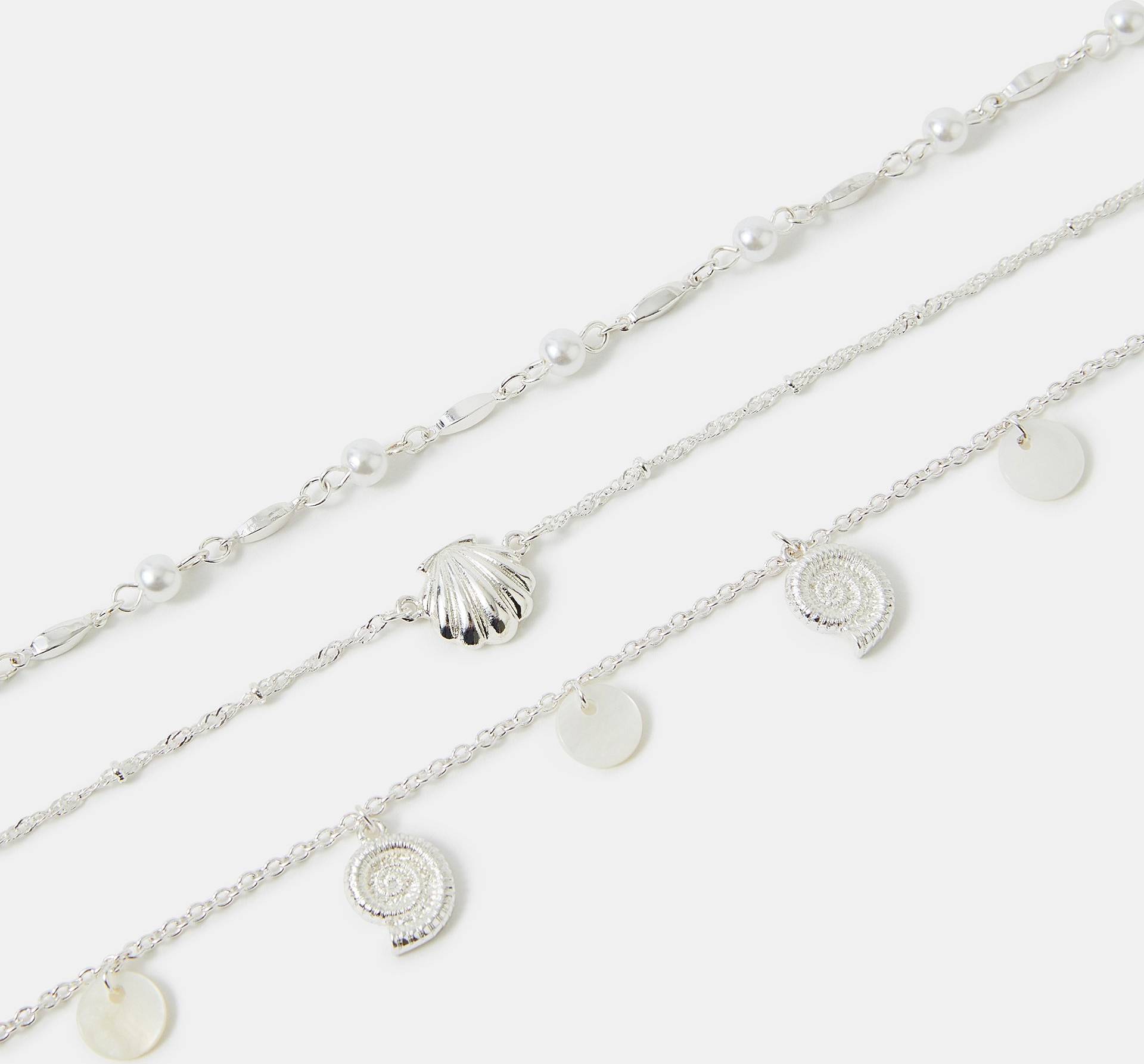 Accessorize 3-Pack Shell Charm Anklets - Multicolour