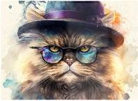 Warren Reed Persian Cat Splashart Multi One Size Chopping Board