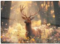 Warren Reed Stag Surrounded Flowers Multi One Size Chopping Board