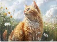 Warren Reed Fluffy Ginger Cat In A Summer Meadow One Size Chopping Board