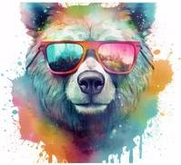 Warren Reed Colourful Bear In Glasses Multi Chopping Board 40cm