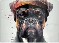 Warren Reed Boxer Dog With Hat Splashart One Size Chopping Board