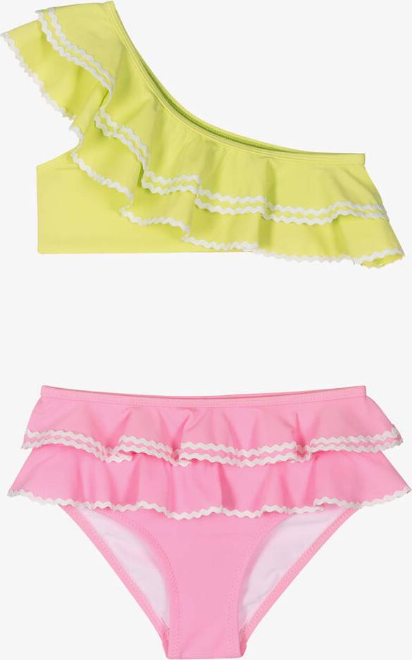 Girls Green Pink Ruffle Bikini