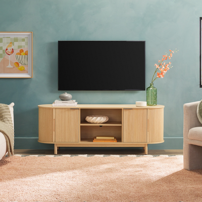 Modern Reeded 60 Inch Stand Coastal Oak