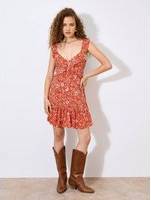 Apricot Ditsy Floral Ruffle Mini Dress - Red