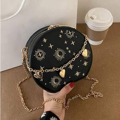 Shein Retro Mini Handbag Cute Star Moon Pattern
