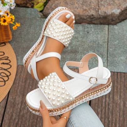 Shein Summer Rope Bottom Platform Sandals - White