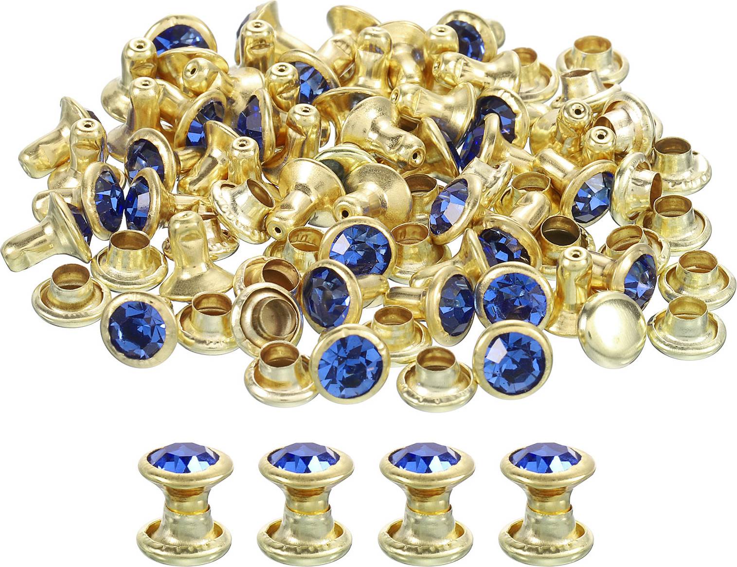 Uxcell 80 Pcs Light Blue Rhinestone Rivets 6mm