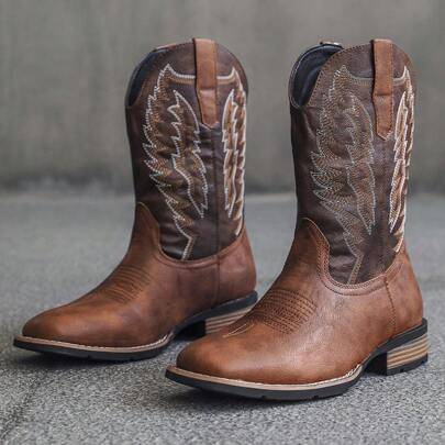 Shein Square Toe Cowboy Boots Western Style