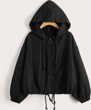 Shein Drop Shoulder Drawstring Hem Hooded Jacket
