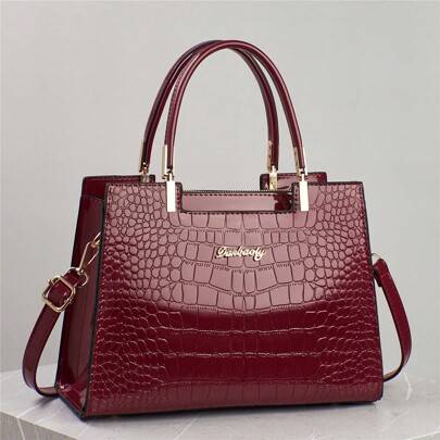 Shein Classic Solid Color Shoulder Bag Pattern - Crocodile