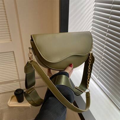Shein Solid Color Simple Flap Design Mini Shoulder Bag - Daily Use