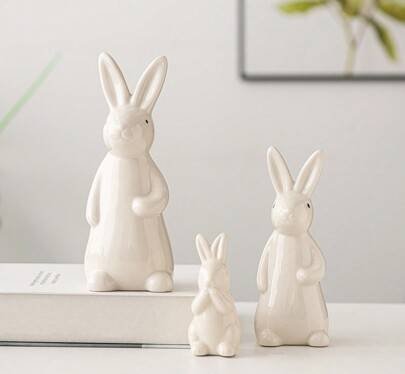 Shein White Ceramic Rabbit Decor Figurine