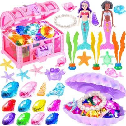 Shein Mermaid Toy Diving Toy With Shell Treasure Chest