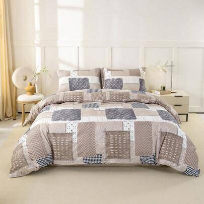 Shein 3pcs Assorted Color Polyester Printed Bedding Set Bed Sheet Multicolour