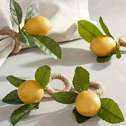 Shein Realistic Textured Lemon Rings Napkin Ring 4pcs