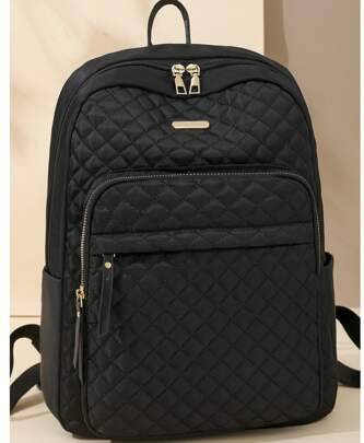 Large rucksack Shein Nylon Solid Color Quilted Large Capacity Backpack