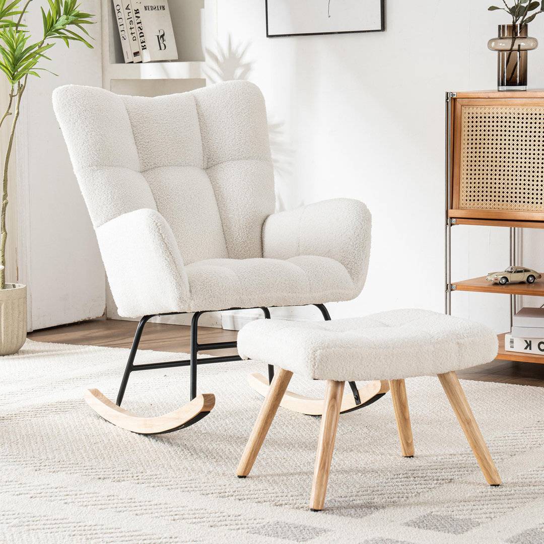 Fjørde & Co With Footstool Teddy Fabric Rocking Chair