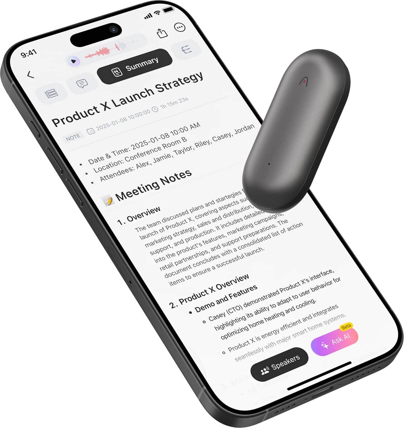 Plaud NotePin Memory Capsule Smart AI Voice Audio Recorder V2