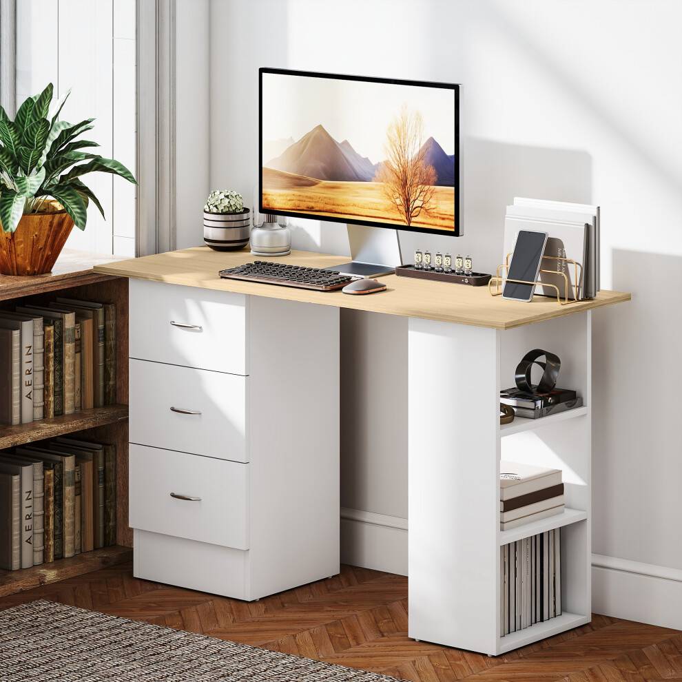 Homcom 120cm Computer With 3 Shelf Drawers Writing Desk