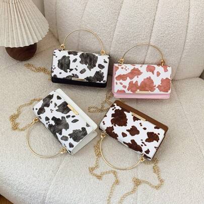 Shein Women Contrast Color Embroidered Cow Pattern Handbag