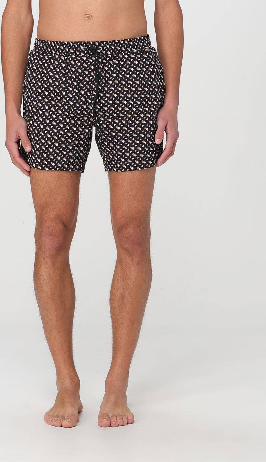 BOSS Manu Patterned Drawstring Swim Shorts - Black
