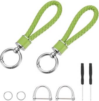 Uxcell Weave Key Chain Ring Braided Rope Leather - Green