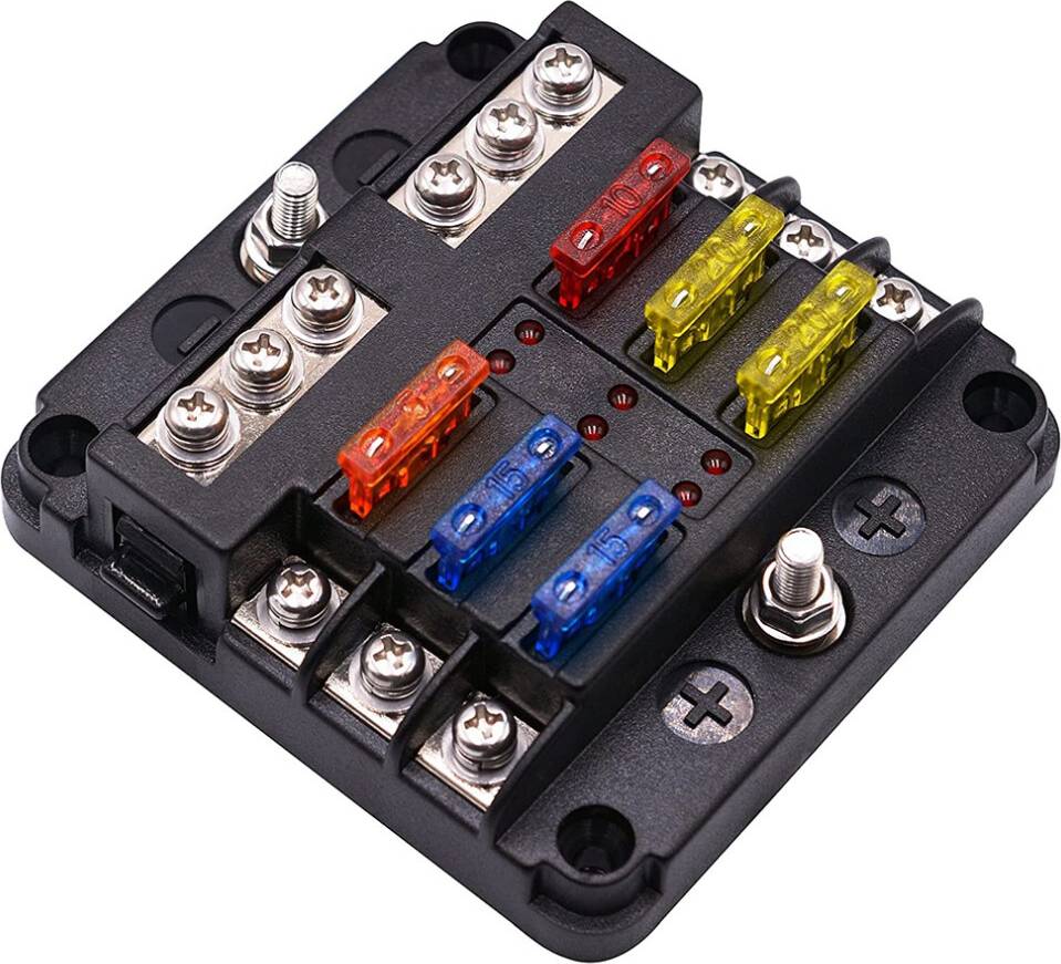 6 Way Blade Fuse Holder Block LED Indicator