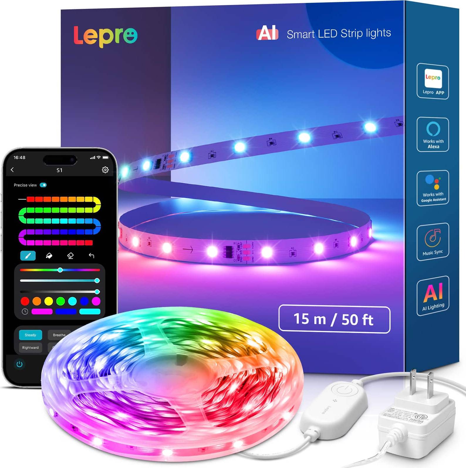 Smart led light strip Lepro S1 50ft AI Smart LED RGBIC Lights Light Strip