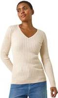 Roman V-Neck Ribbed Knit Jumper - Ivory