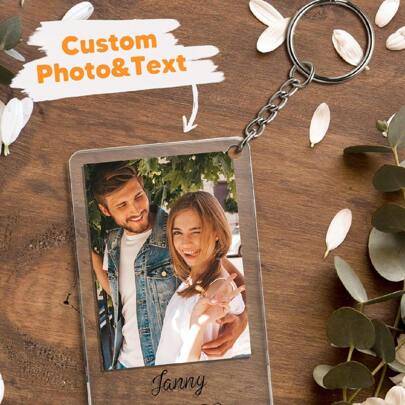 Shein Custom Couple Photo And Text Keychain - Personalized