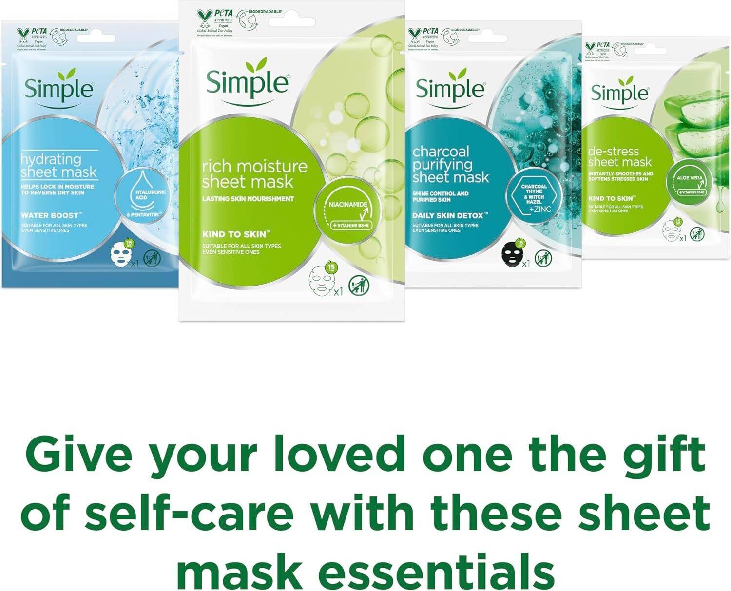 Simple Sheet Mask Collection Moisturising Pack 4