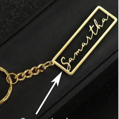 Shein Personalized Stainless Steel Keychain With Rectangular Pendant