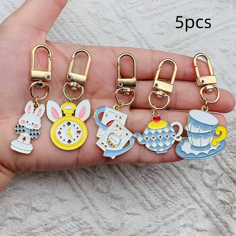 Temu Cute Cartoon Rabbit Teacup Alloy Keychain - Multicolor
