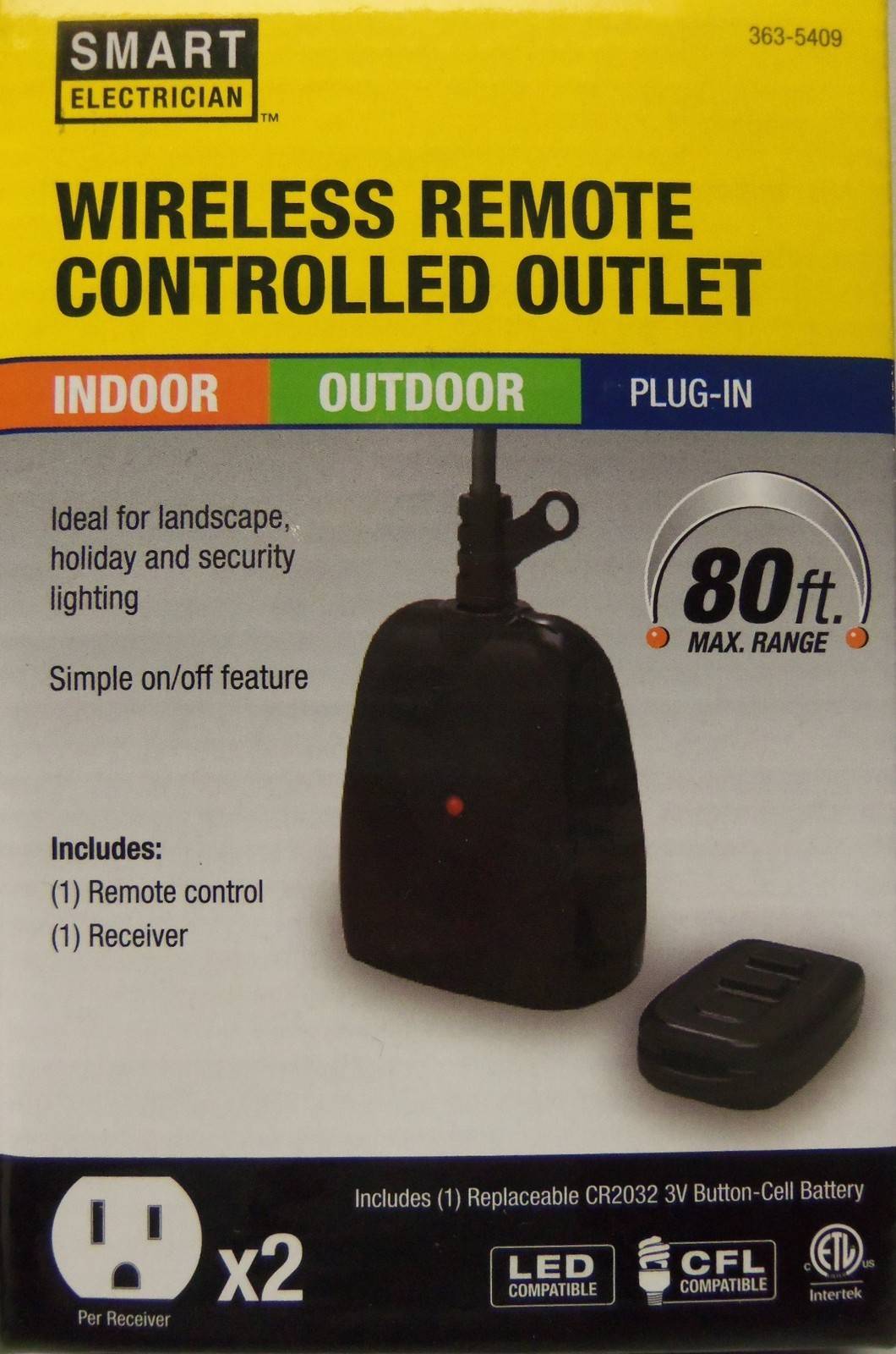 Indoor Outdoor Remote Control 2 Outlet Receiver