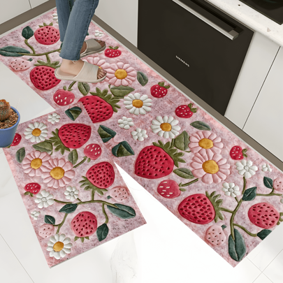 Shein Fluffy Strawberry Abstract Pattern Kitchen Mat
