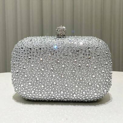 Shein Silver Luxury Rhinestone Metallic Chain Shoulder Bag