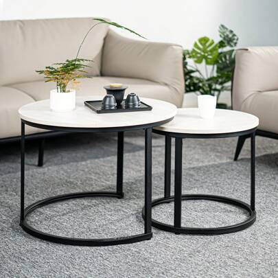 Round nest of tables Shein Round Coffee Set Of 2 Nesting Table