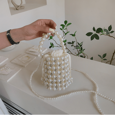 Shein Mini Faux Pearl Rhinestone Bucket Bag