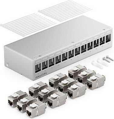 DeleyCON 12 Port Patchpanel Gehäuse 12x RJ45 Keystone