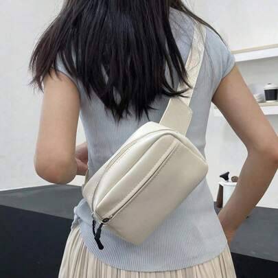 Shein Solid Color PU Fabric Versatile Chest Pack - Multi-Function