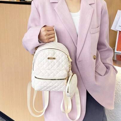 Shein Versatile Simple Functional Quilted Backpack With Coin Wallet - Lightweight