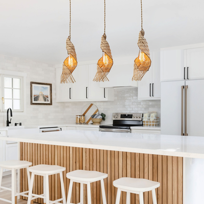 Dena 3-Light Modern Rattan Kitchen Island 24 Inch Wide Beige