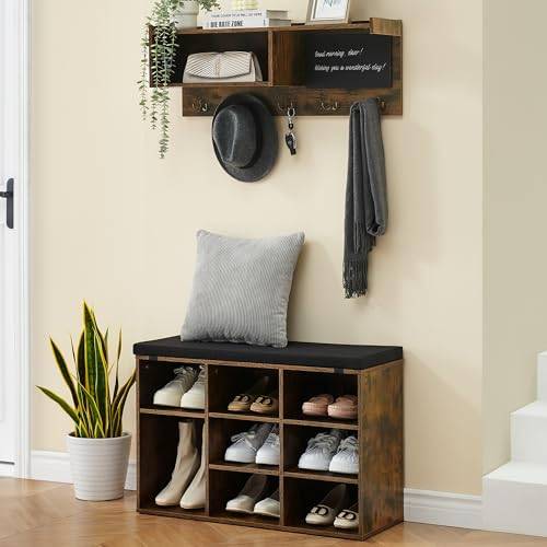 Coat rack shoe bench Garvee Hall Tree With 6-in-1 Shoe Coat Rack Storage Bench