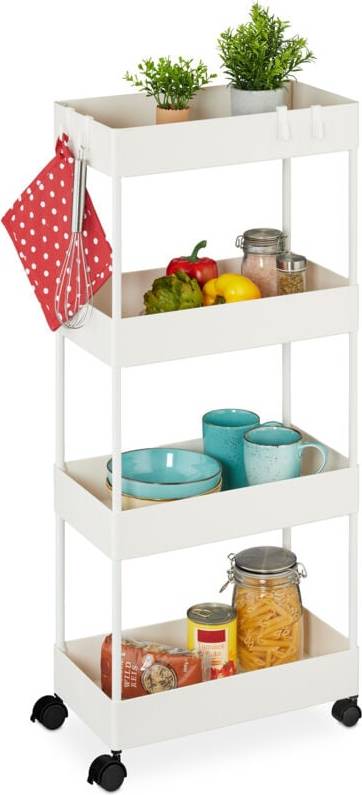 Relaxdays Rullvagn Vit 4 Plan Plast Rullbord