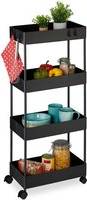 Relaxdays Rullvagn Svart 4 Plan Plast Rostfritt Stål Rullbord