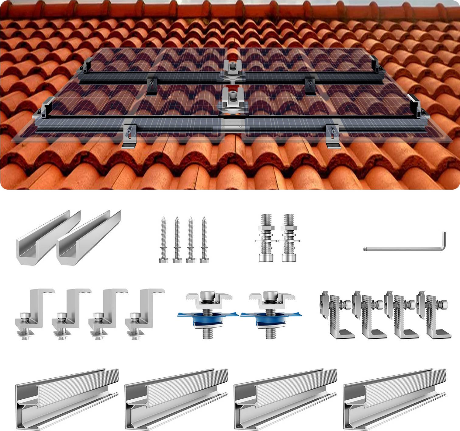 VEVOR Solar Panel Mounting Brackets Kit 4x30 Aluminum Rails