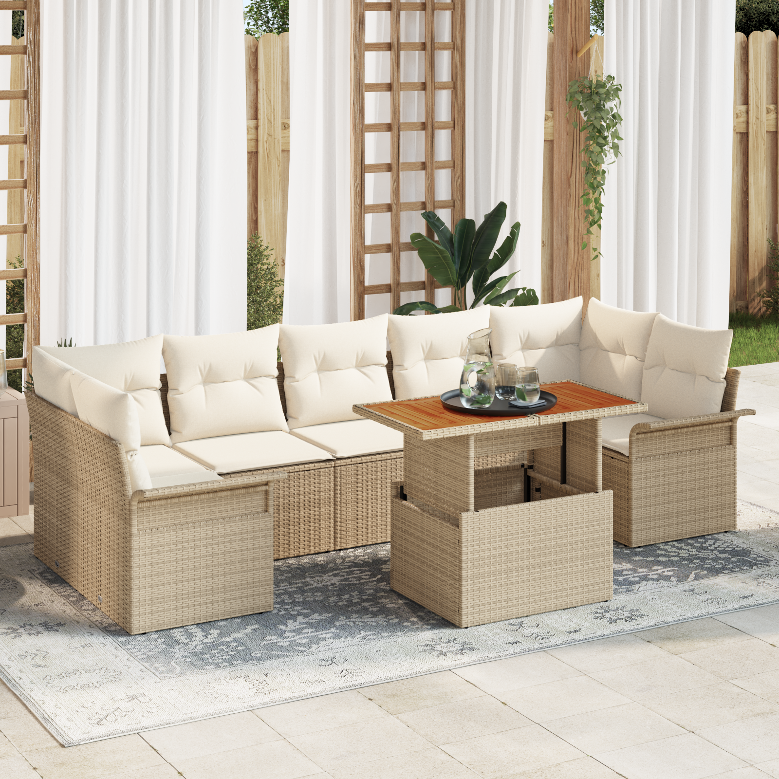 vidaXL Trädgårdsoffset Med Lagring 8 Pcs Beige Poly Rattan Modulsoffa