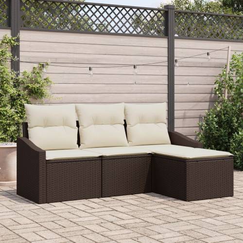 vidaXL 4-Delad Trädgårdsoffaset Med Kuddar Brun Poly Rattan Modulsoffa