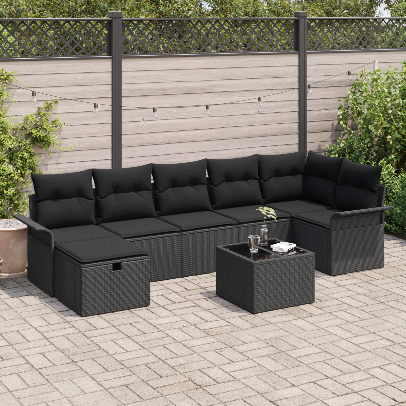 vidaXL 8 Stykker Have Sofa Sæt Med Puder Sort Poly Rattan Modulsofa